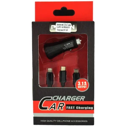 Incarcator auto 3.1A cu 3 capete 12/24V. PG-268